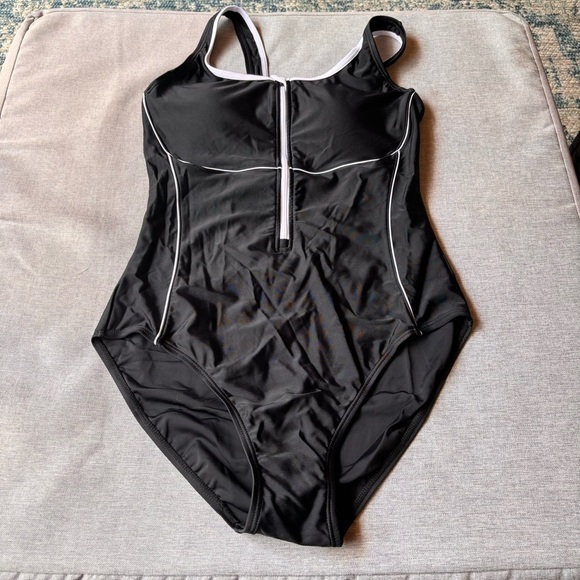 Athletic One Piece Swimsuit Zipper Racerback Bathing Suit Swimwear - Picture 2 of 9